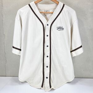Vintage 90s No Fear Baseball Jersey Cream Heavyweight Cotton Button Front Sz L